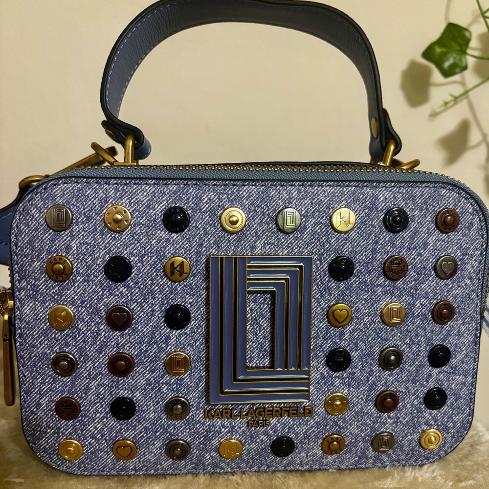 Karl Lagerfeld Blue Crossbody Bag with Rivet Design